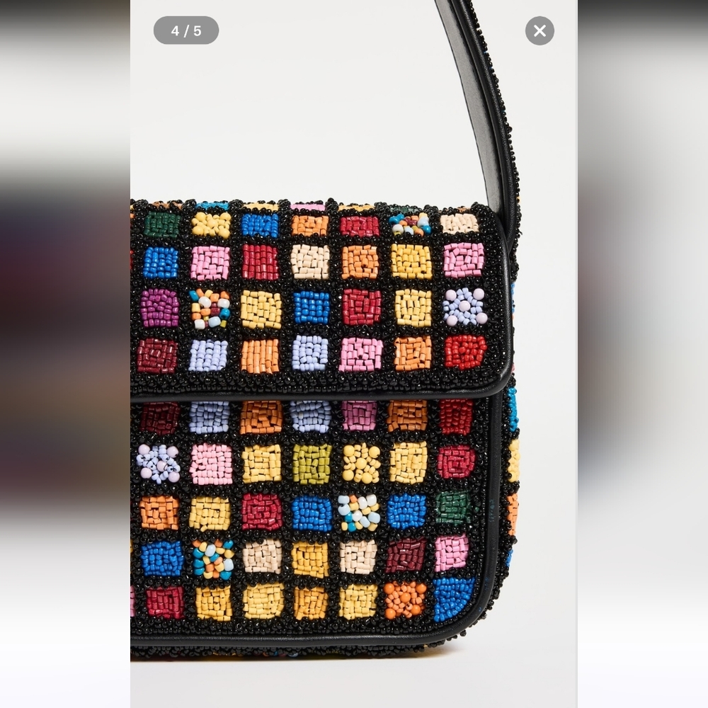 Staud NWOT Tommy Beaded Shoulder Bag In Dance Floor Glass Beads Leather Piping - Picture 3 of 16